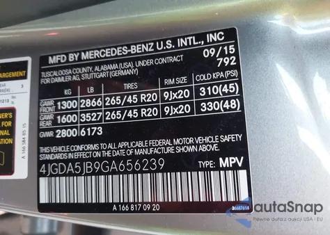 2016 Mercedes-Benz Gle 350 из США, поврежденный, VIN 4JGDA5JB9GA656239